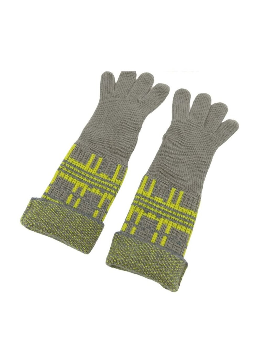 Hermes Gloves Gray Yellow Cashmere Mid Length